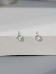 Cubic Zirconia Decor Silver Stud Earrings - Silver - View 3