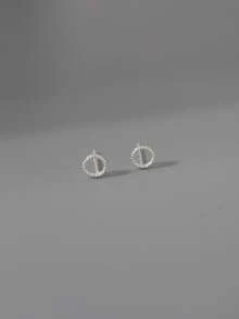 Cubic Zirconia Decor Silver Stud Earrings - Silver - View 4