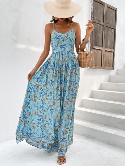 SHEIN VCAY Floral Print Cami Dress Women Long Sundress