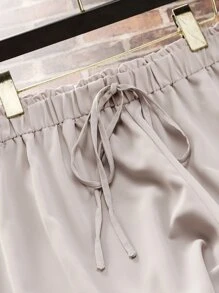 SHEIN LUNE Plus Tie Waist Wide Leg Pants - Apricot - View 4