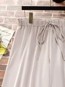 SHEIN LUNE Plus Tie Waist Wide Leg Pants - Apricot - View 5