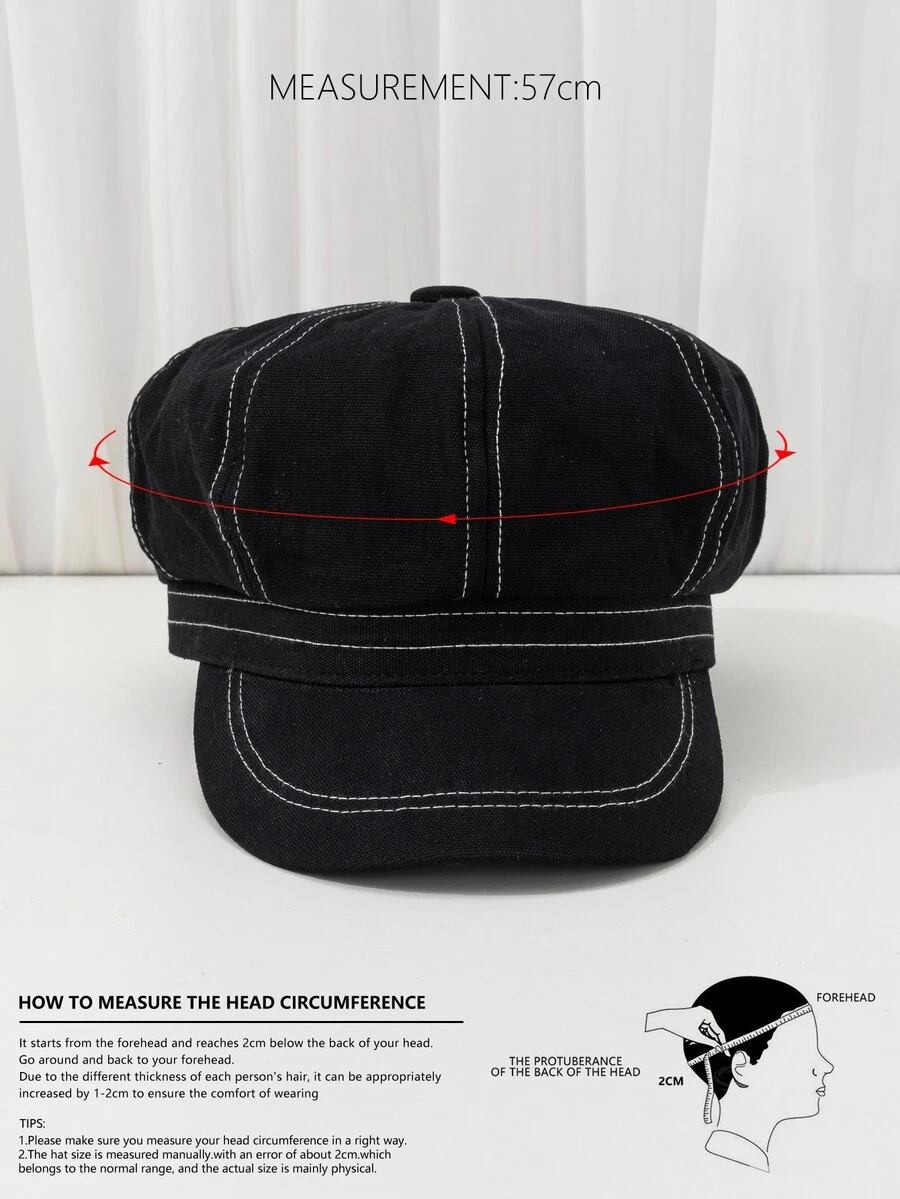 Gorra baker con diseño de puntada - Negro - Ver 1