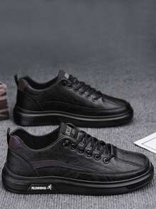 男士字母細節前綁帶運動鞋黑色板鞋 - 黑色 - 查看 2
