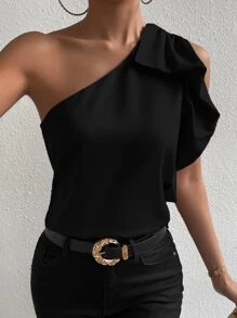 Chiquease Áo sơ mi nữ Xù màu trơn Giải trí - màu đen - Xem 5