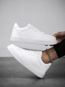 女士繫帶運動戶外白色運動鞋