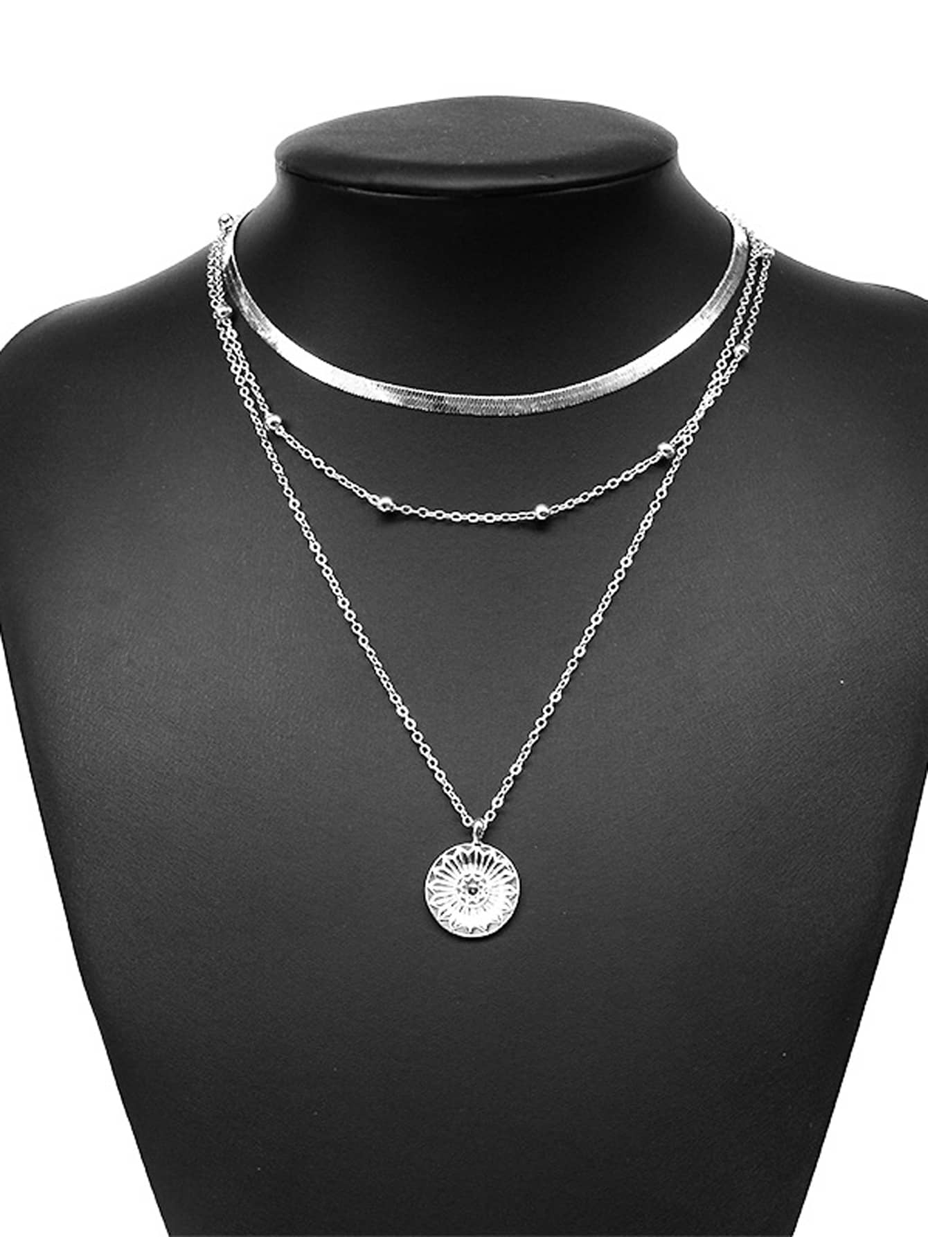 Simple Multi-layer Flounce Pendant Necklace For Women Blade Chain Neck Chain - Silver - View 1