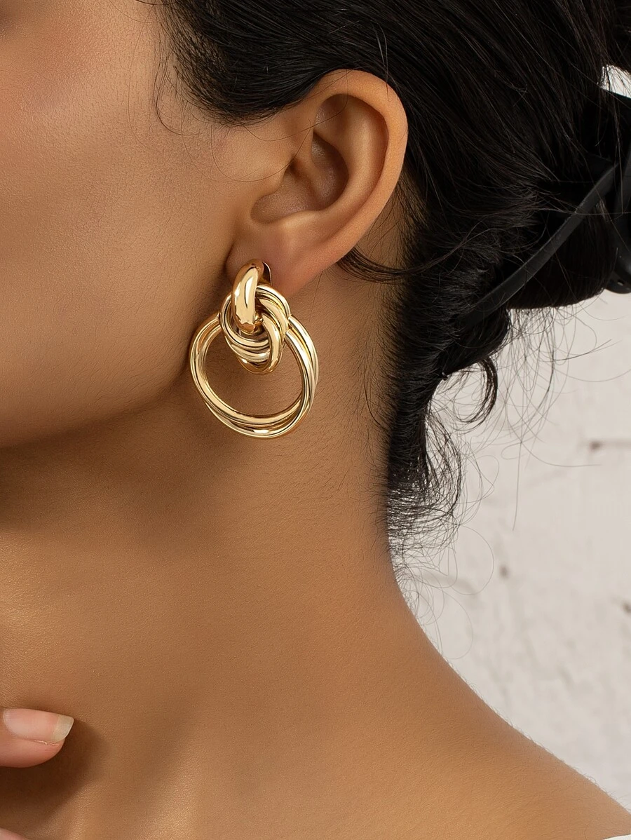 圓形耳墜 - 金黃色 - 查看 1