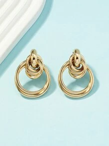 圓形耳墜 - 金黃色 - 查看 5