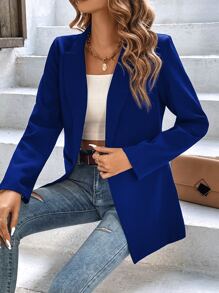 Chiquease Lapel Neck Single Button Blazer - Blue - View 1