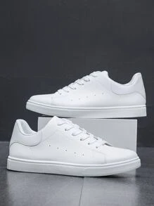 Men's Fashion Simple Casual Sports Skate Shoes Breathable Low-Top Sneakers - White - View 3
