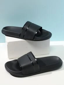 guay negro Chanclas para con banda única PVC Zapatillas - Negro - Ver 4