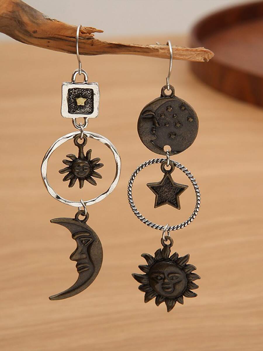 日月装饰耳坠 希腊神话人脸日月吊坠创意设计 女士不对称个性化吊坠耳环 派对珠宝礼物 - 彩色 - 查看 1