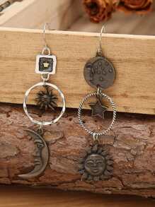 日月装饰耳坠 希腊神话人脸日月吊坠创意设计 女士不对称个性化吊坠耳环 派对珠宝礼物 - 彩色 - 查看 4