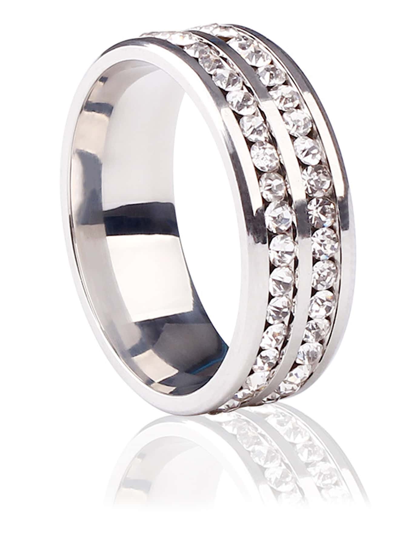 男士水鑽裝飾戒指時尚休閒浪漫不銹鋼雙排方晶鋯石戒指適用於訂婚婚禮