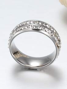男士水鑽裝飾戒指時尚休閒浪漫不銹鋼雙排方晶鋯石戒指適用於訂婚婚禮