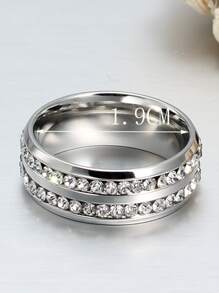 男士水鑽裝飾戒指時尚休閒浪漫不銹鋼雙排方晶鋯石戒指適用於訂婚婚禮