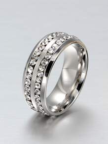 男士水鑽裝飾戒指時尚休閒浪漫不銹鋼雙排方晶鋯石戒指適用於訂婚婚禮