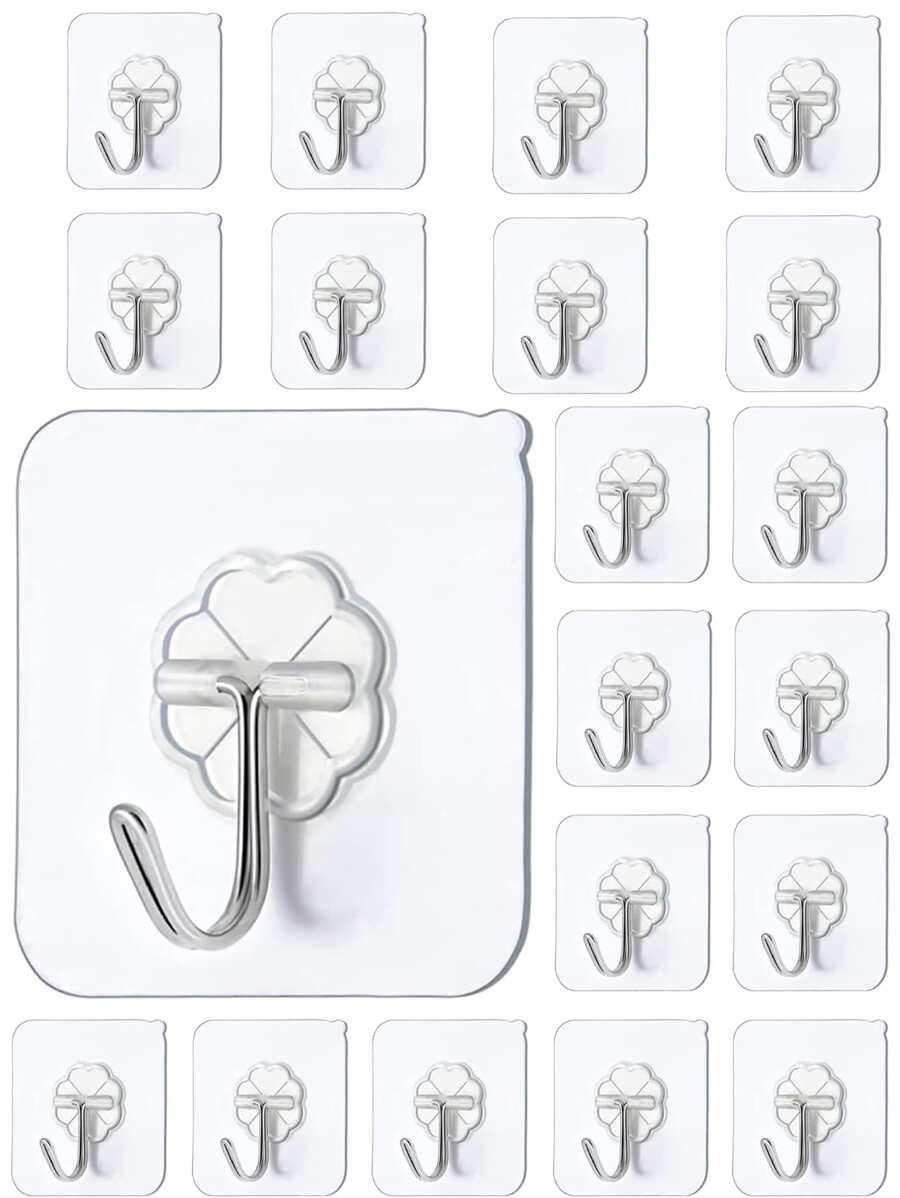 20入組/套塑料壁掛鉤簡約銀色家用免打孔壁掛鉤 - 無色 - 查看 1