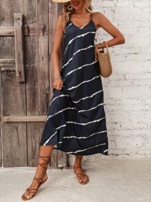 SHEIN LUNE Graphic Print Cami Dress - Navy Blue - View 3