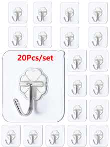 20入組/套塑料壁掛鉤簡約銀色家用免打孔壁掛鉤 - 無色 - 查看 4