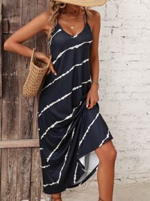 SHEIN LUNE Graphic Print Cami Dress - Navy Blue - View 5
