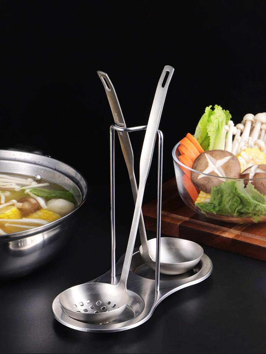 Soporte de cuchara de acero inoxidable de 1 pieza, estante de cocina desmontable para cocina - Plateado - Ver 1