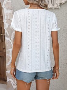 SHEIN LUNE 網眼刺繡T恤 - 白色 - 查看 2