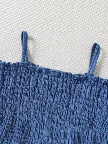 Young Girl Cold Shoulder Shirred A-Line Dress - Blue - View 4