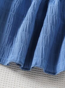 Young Girl Cold Shoulder Shirred A-Line Dress - Blue - View 6