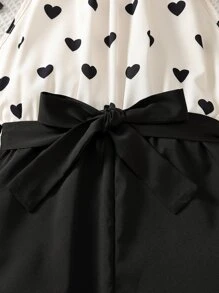 SHEIN Toddler Girls Heart Print Halter Neck Belted Jumpsuit