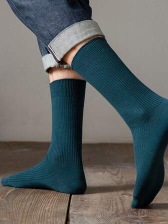 1對男士素色休閒風格中筒襪