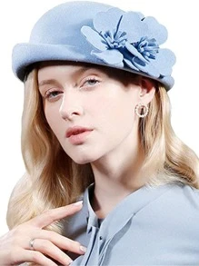 HIMESPORT Mũ len nữ trang trí hoa thanh lịch, cho tiệc trà - Màu xanh bụi bặm - Xem 1