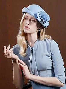 HIMESPORT Mũ len nữ trang trí hoa thanh lịch, cho tiệc trà - Màu xanh bụi bặm - Xem 2