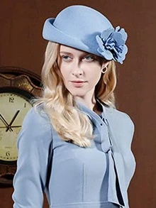 HIMESPORT Mũ len nữ trang trí hoa thanh lịch, cho tiệc trà - Màu xanh bụi bặm - Xem 3