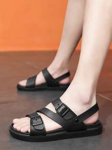 男士搭扣裝飾時尚休閒涼鞋適合夏天 - 黑色 - 查看 2