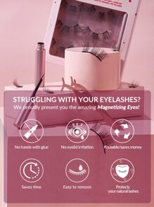 SHEGLAM 磁力眼妆性感分段睫毛+眼线笔套装磁性睫毛和眼线笔套装无胶速干易卸眼线笔睫毛延长眼妆假睫毛工具冬季睫毛套装 - 黑色 - 查看 4