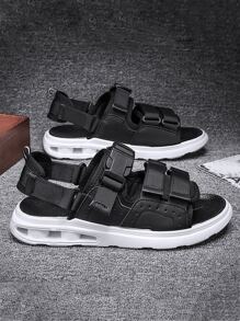 Men Release Buckle Decor Hook-and-loop Fastener Sandals, Sporty Mesh Sport Sandals For Summer - White - View 1