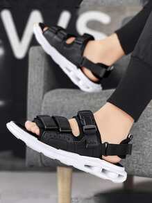 Men Release Buckle Decor Hook-and-loop Fastener Sandals, Sporty Mesh Sport Sandals For Summer - White - View 2