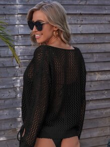 SHEIN Swim Áo che Nữ cắt màu trơn - màu đen - Xem 2