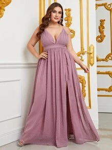 Plus Plunge Neck Split Thigh Chiffon Cami Dress - Dusty Pink - View 1