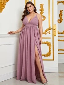 Plus Plunge Neck Split Thigh Chiffon Cami Dress - Dusty Pink - View 5