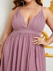 Plus Plunge Neck Split Thigh Chiffon Cami Dress - Dusty Pink - View 6