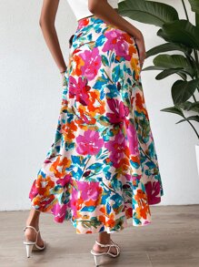 SHEIN Holidaya 花卉印花结饰侧裹裙长款度假海滩装女装 - 彩色 - 查看 3