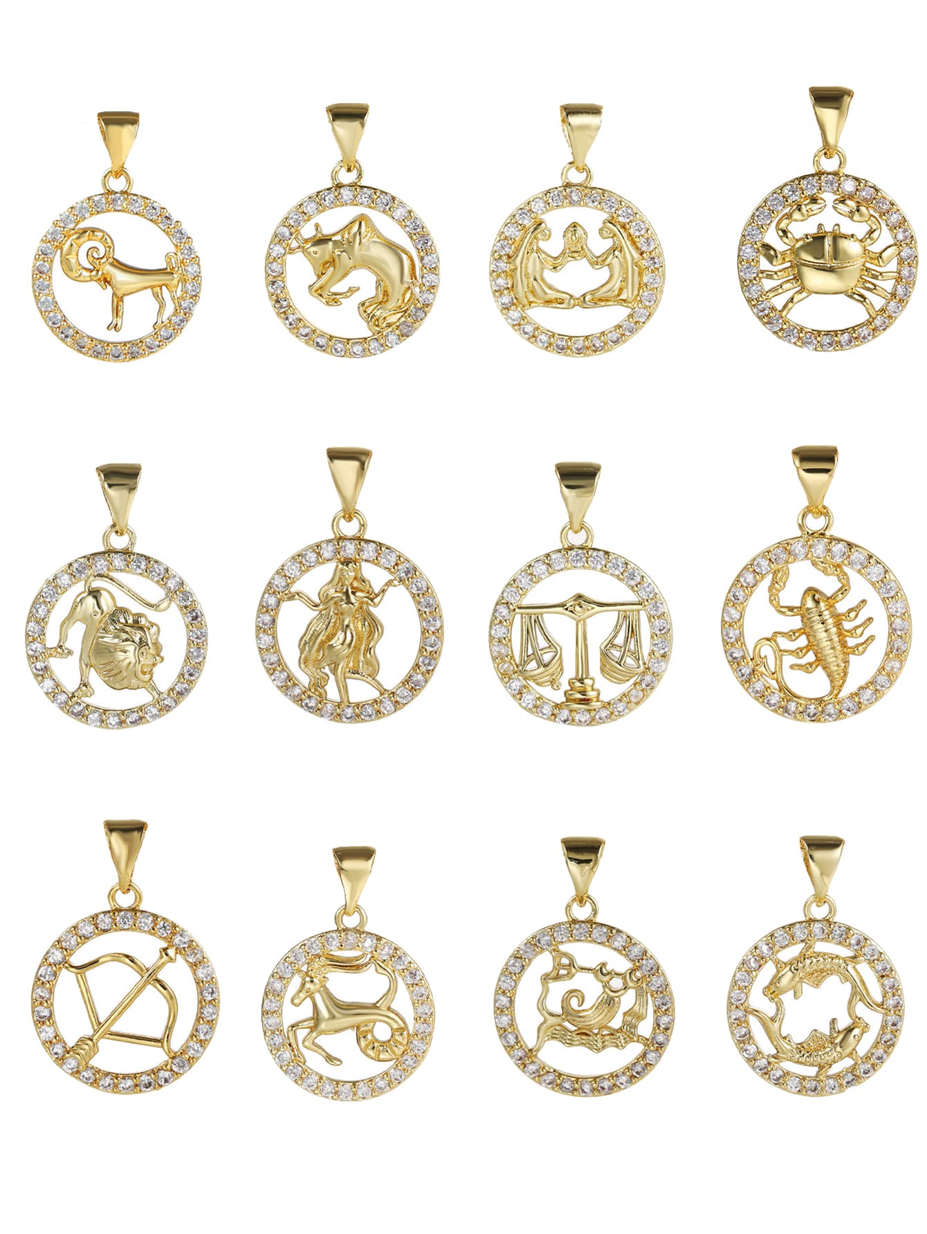 1入組星座象徵細節圓形DIY吊墜 - 金黃色 - 查看 1