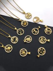 1入組星座象徵細節圓形DIY吊墜 - 金黃色 - 查看 2