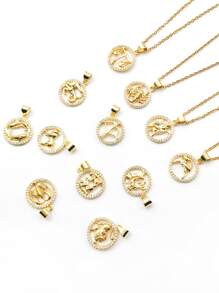 1入組星座象徵細節圓形DIY吊墜 - 金黃色 - 查看 3