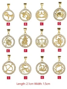 1入組星座象徵細節圓形DIY吊墜 - 金黃色 - 查看 4