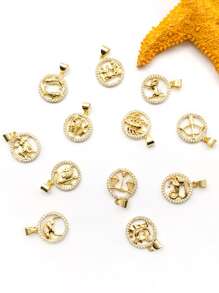 1入組星座象徵細節圓形DIY吊墜 - 金黃色 - 查看 5