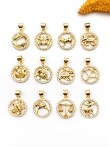 1入組星座象徵細節圓形DIY吊墜 - 金黃色 - 查看 6