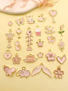 25入組/套花和蝴蝶DIY吊墜 - 粉色 - 查看 1